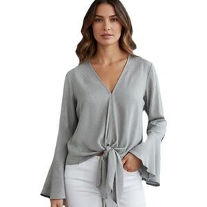 Love Stitch Esmeralda Tie Top Sage Bell Sleeves V Neck New W/ Tags Size MEDIUM.